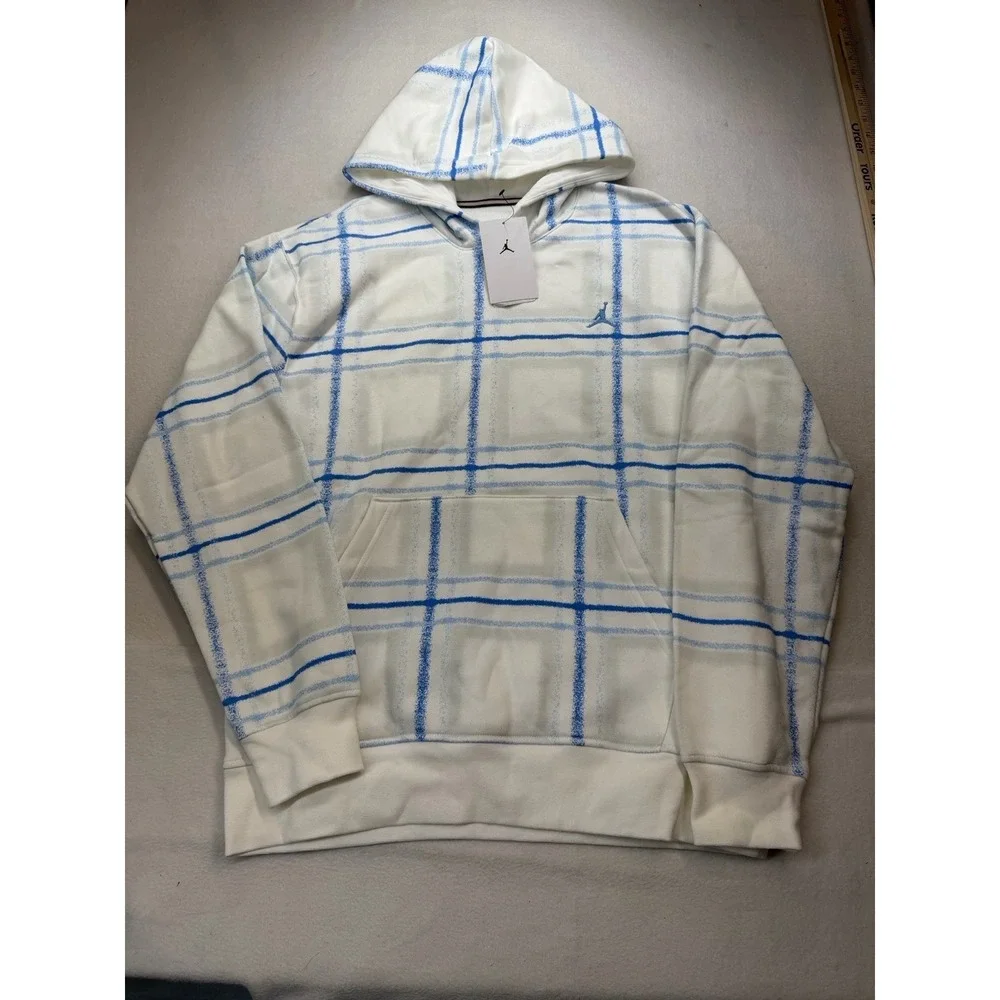 Jordan Men's Essentials Fleece Pullover Hoodie White Blue Medium FV7458-100 NWT